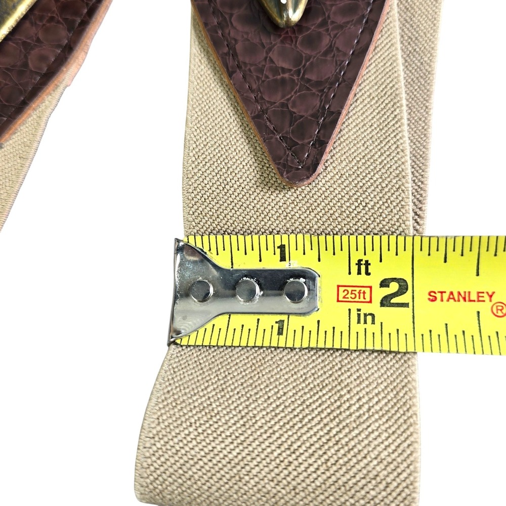 Vintage Wide Elastic Cinch Belt Tan Brown Arrow Brass Sculptural Buckle 31in - Picture 6 of 9